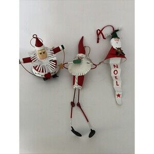🔴 3 Rare VTG Dansk Tin Santa Christmas Ornaments Noel w/Tags